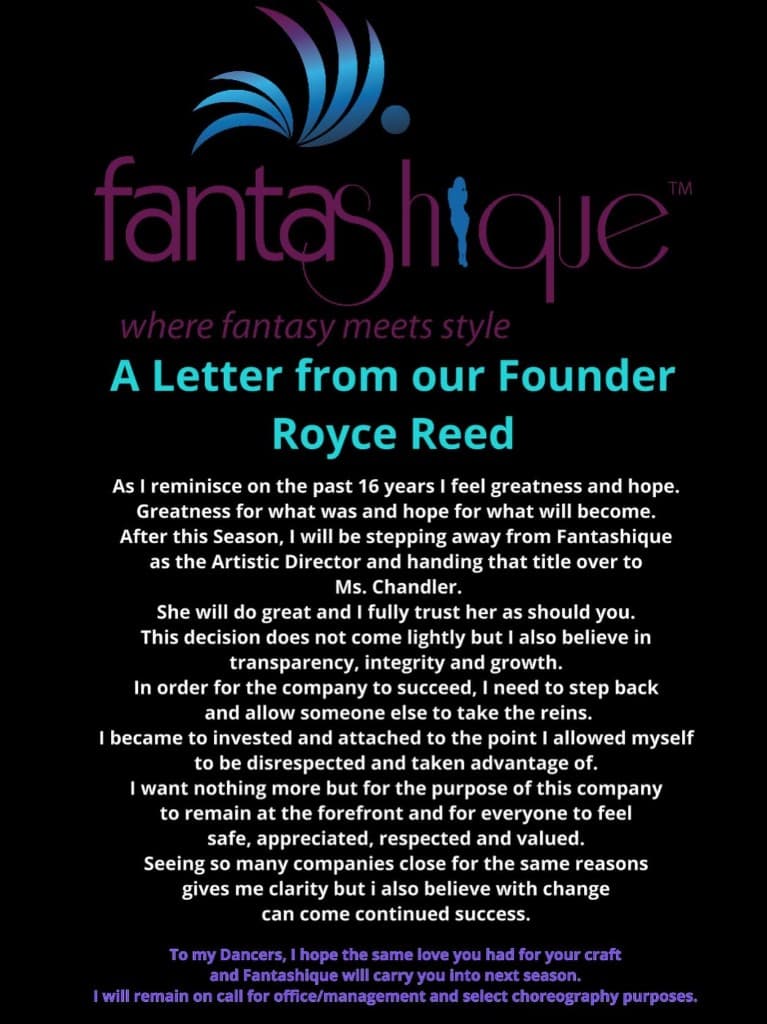 A letter from Fantashique founder Royce Reed about the artistic director transition